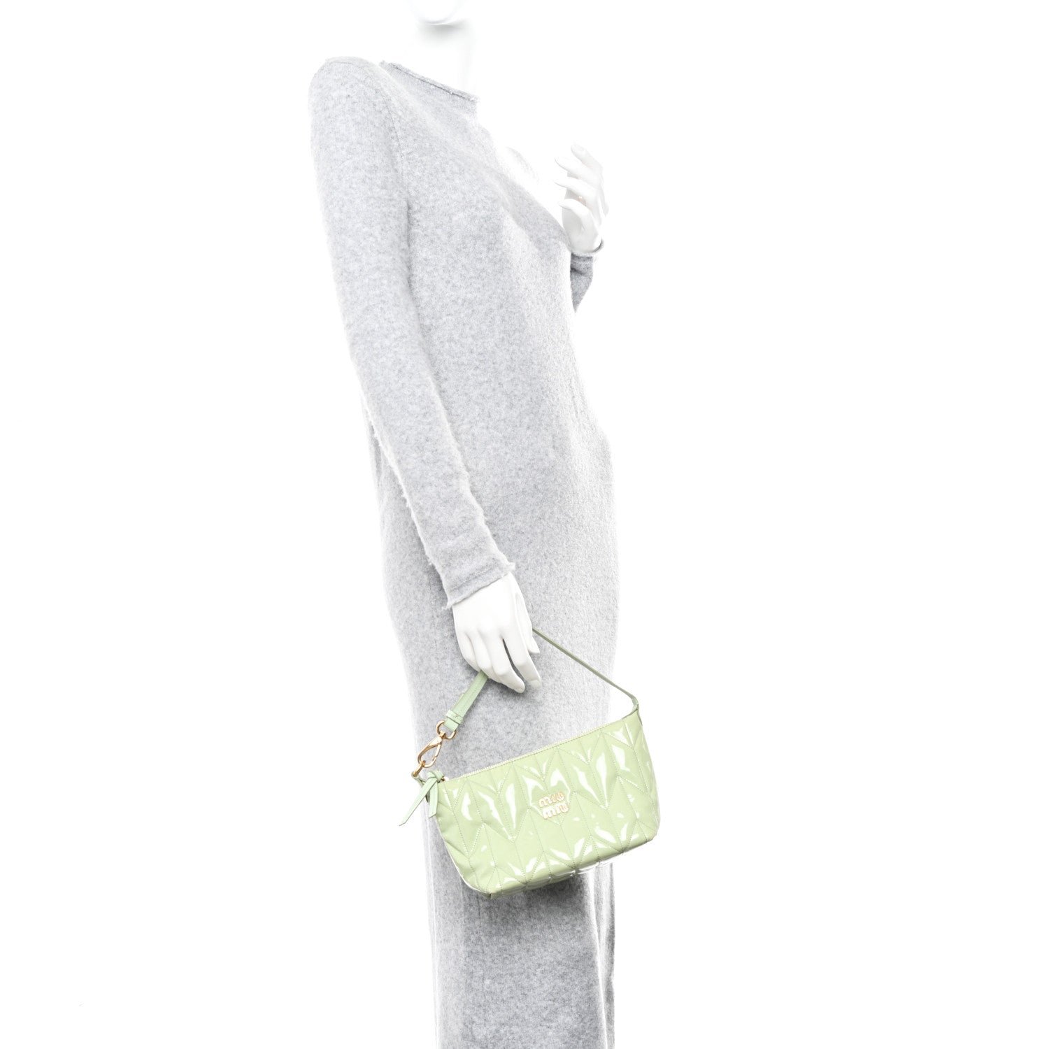 Miu Miu Patent Quilted Mini Spirit Ciré Bag Aqua 2 of 12
