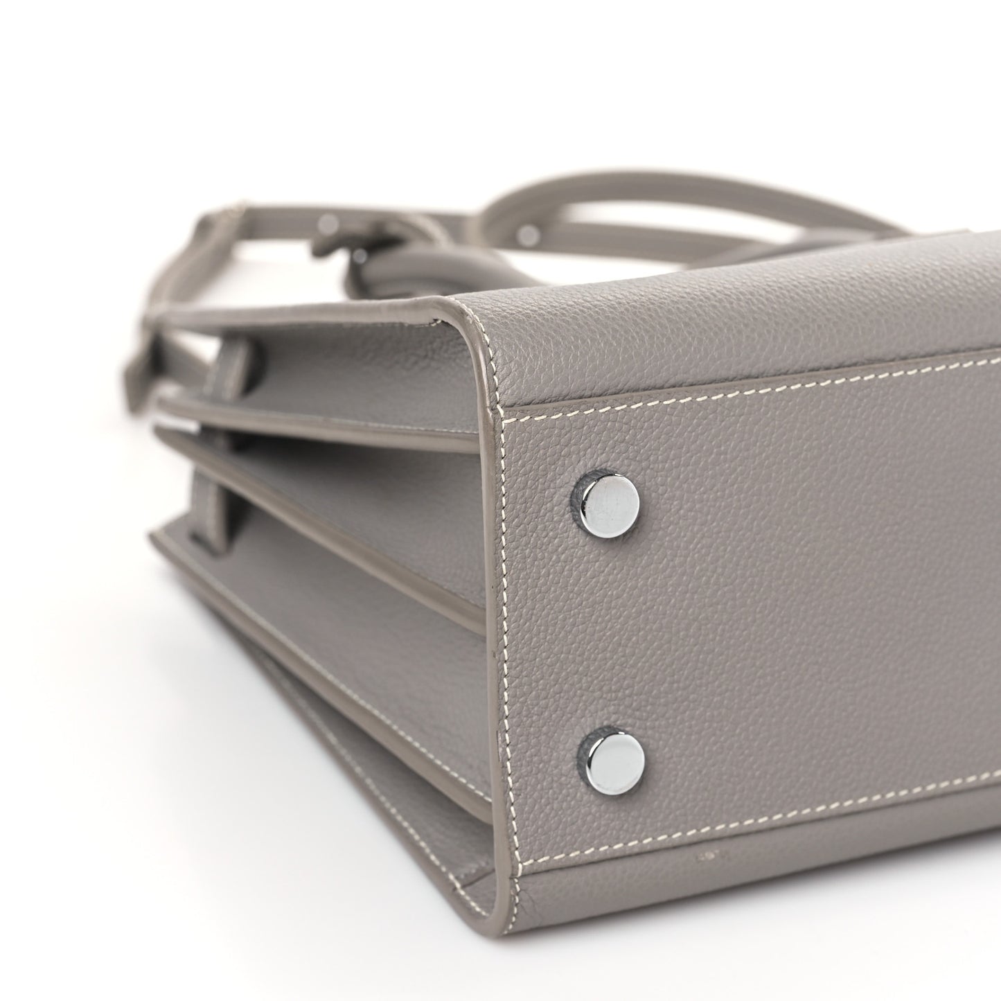 Grained Calfskin Topstich Baby Sac De Jour Grey