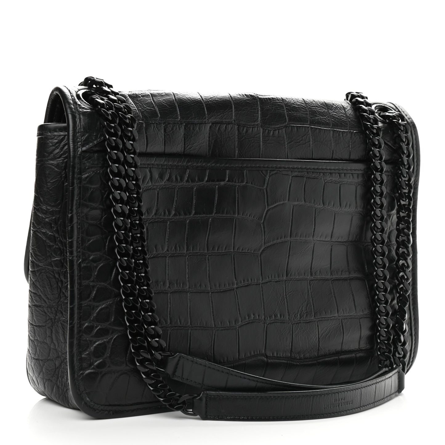 Lambskin Crocodile Embossed Monogram Medium Niki Chain Satchel Black