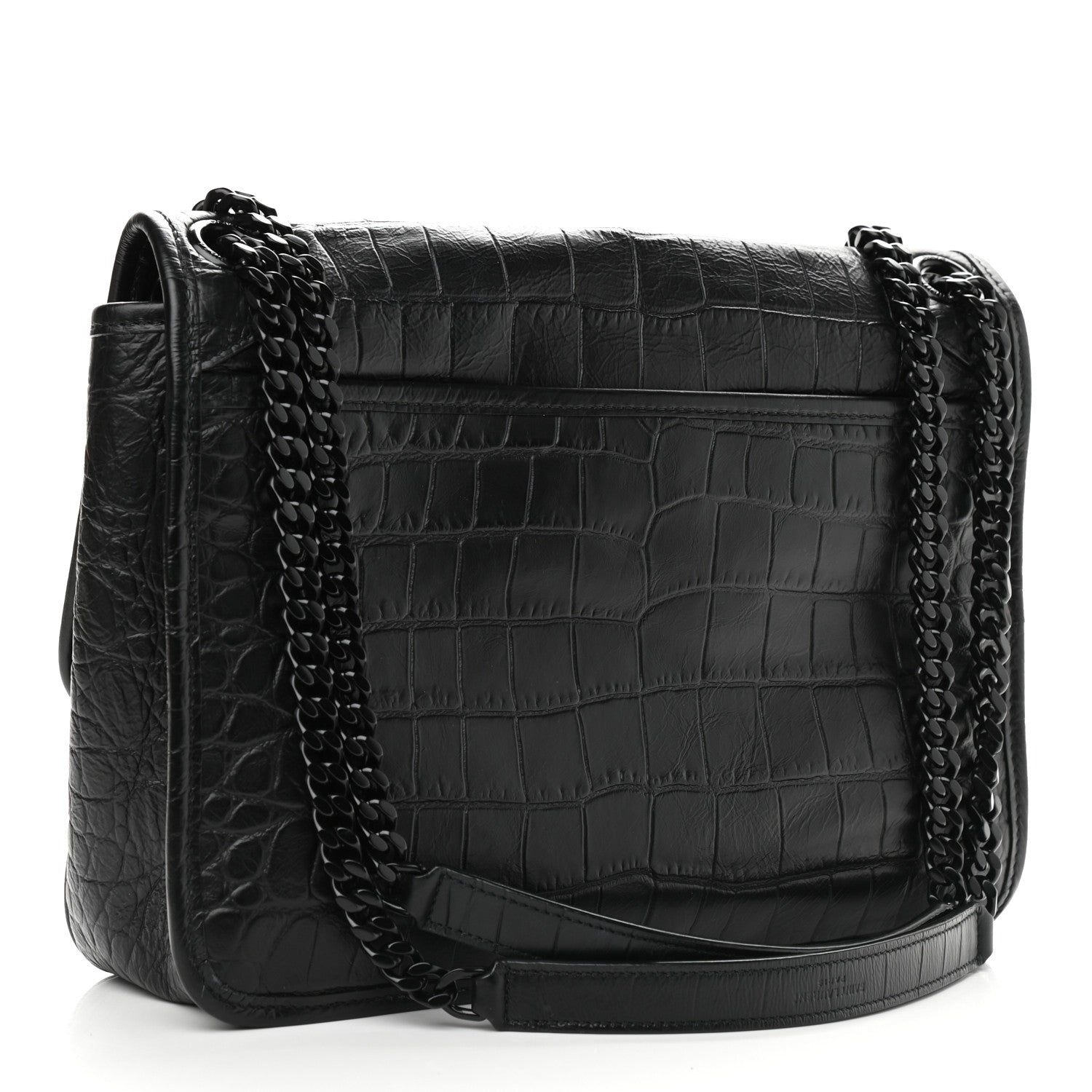Saint Laurent Lambskin Crocodile Embossed Monogram Medium Niki Chain Satchel Black 3 of 10