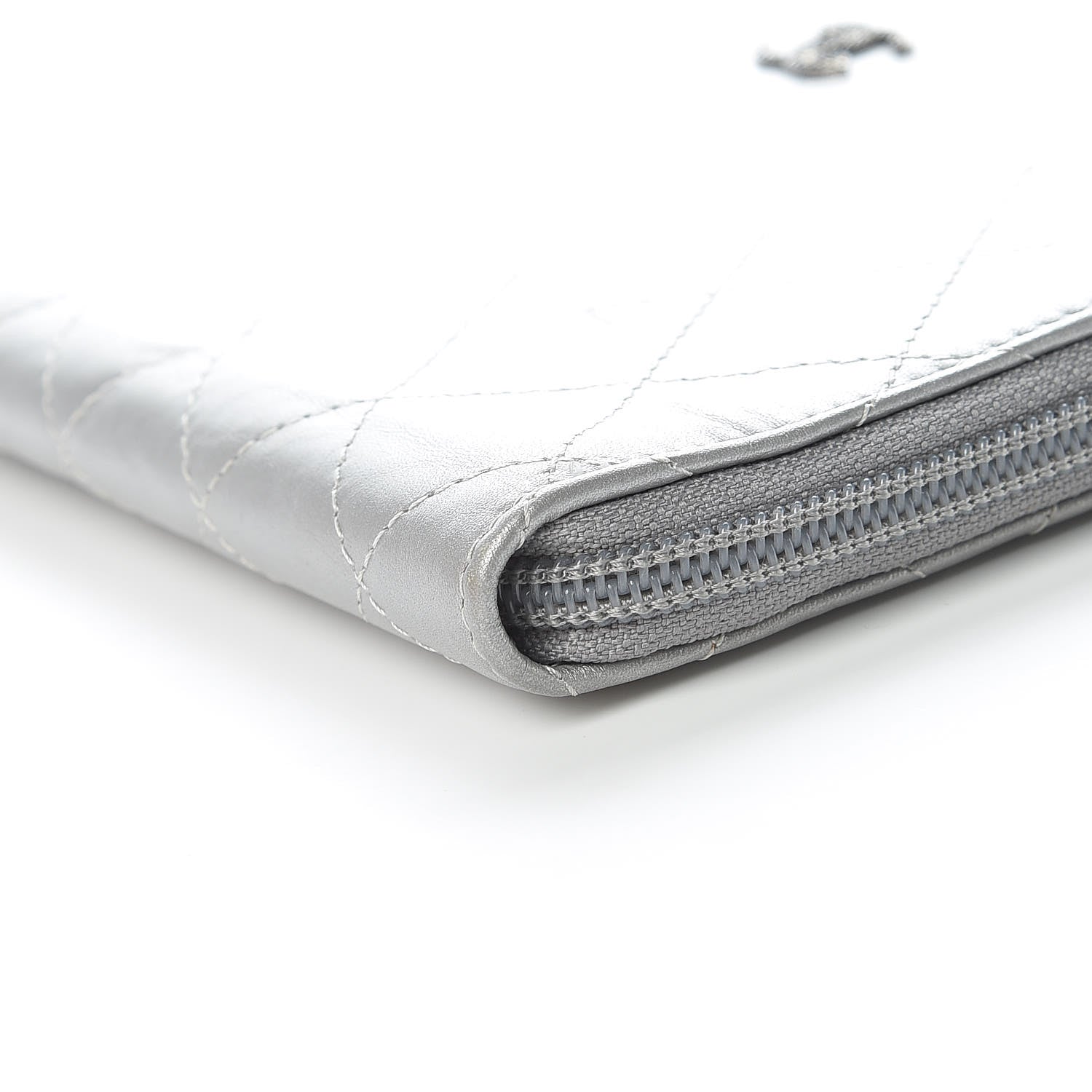 Chanel Metallic Aged Calfskin Quilted Palette Large Zip Around Organizer Wallet Silver 6 of 11