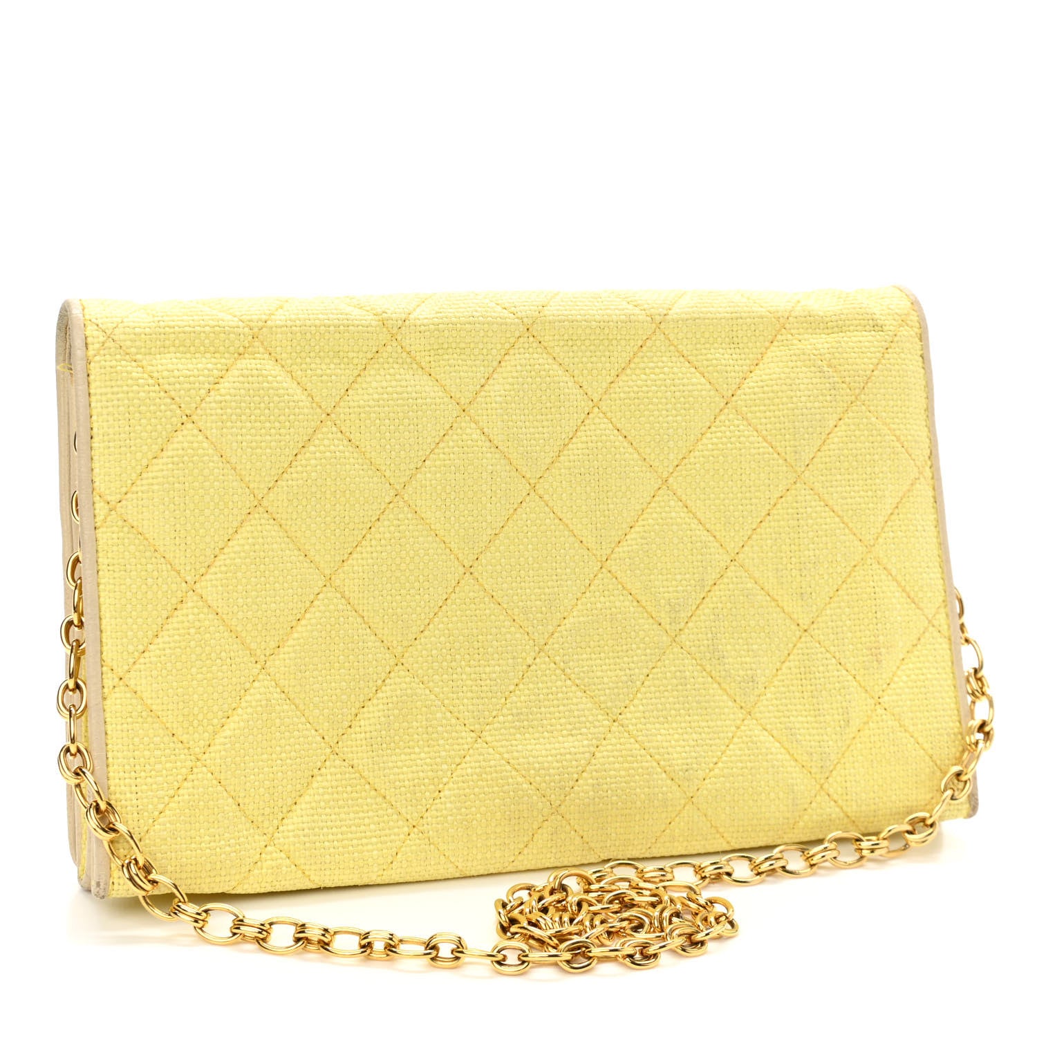 Chanel Straw Woven Quilted Flap Yellow 3 of 21