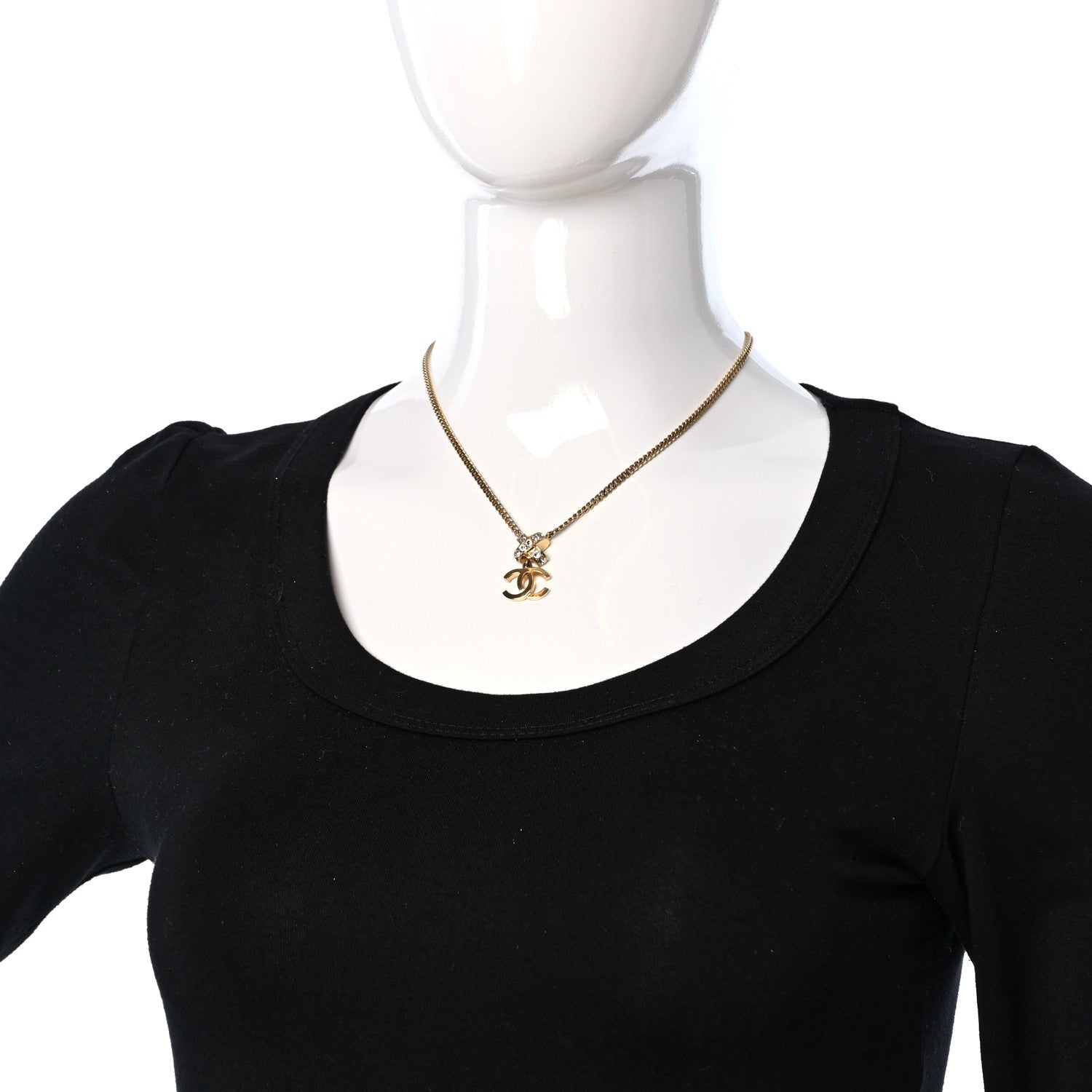 Chanel Crystal CC Pendant Necklace Gold 1 of 4