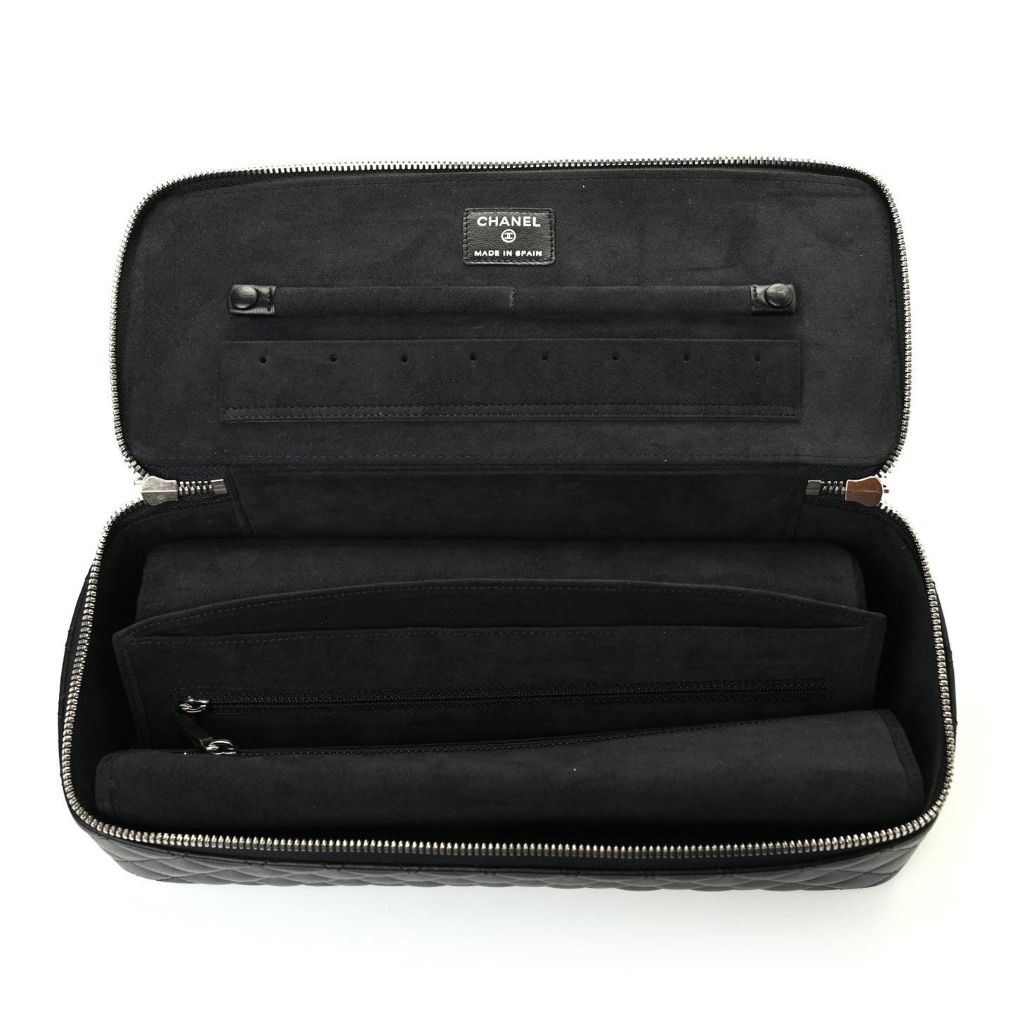 Lambskin Quilted Large Jewelry Case Black