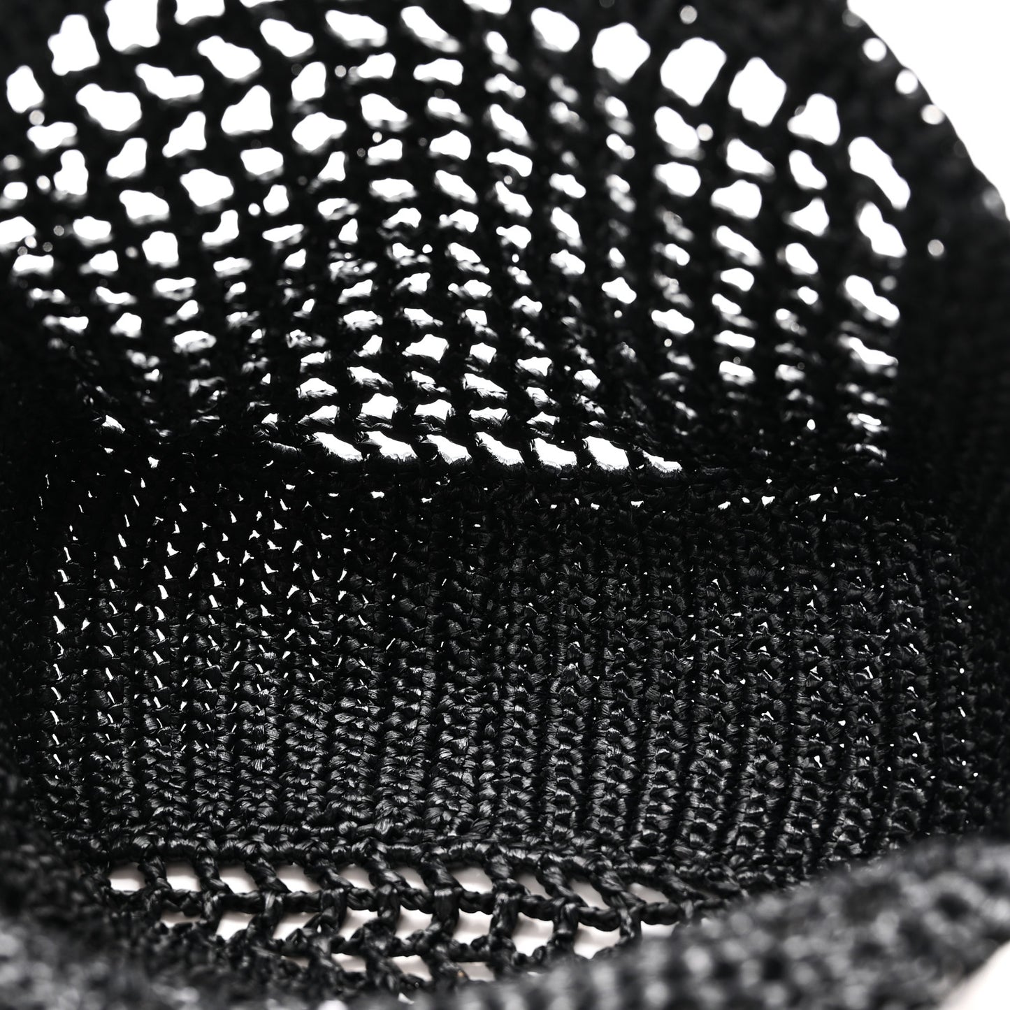 Yarn Raffia Effect Crochet Logo Embroidered Small Tote Bag Black