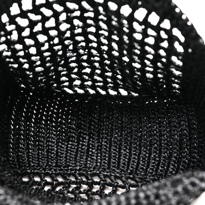Prada Yarn Raffia Effect Crochet Logo Embroidered Small Tote Bag Black 5 of 9