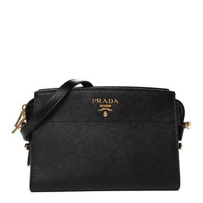 Prada Saffiano City Calfskin Esplanade Crossbody Bag Black 2 of 11