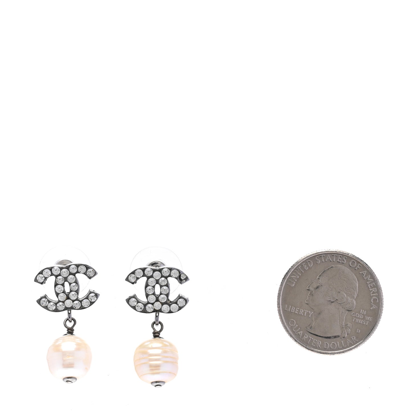 Crystal Pearl CC Drop Earrings Silver Pearly White