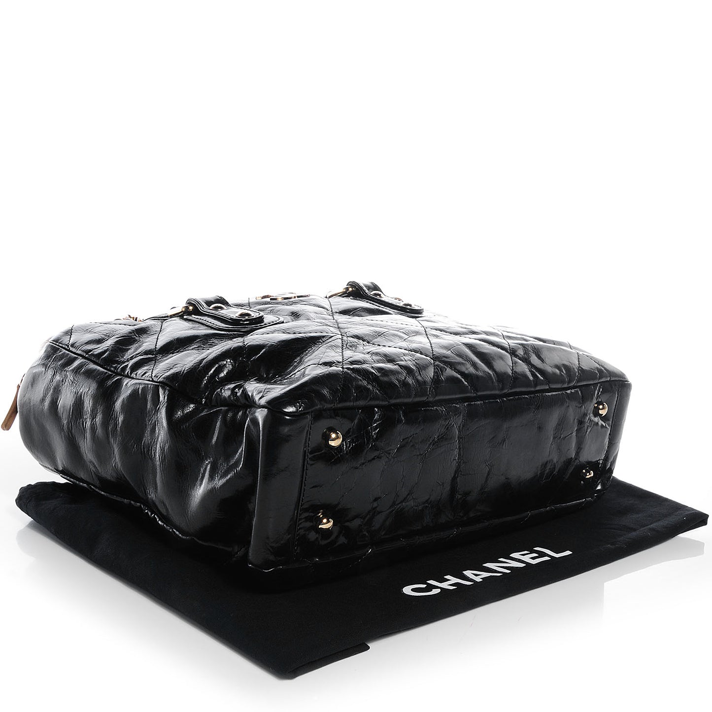 Glazed Calfskin and Lambskin Portobello Tote Black Beige