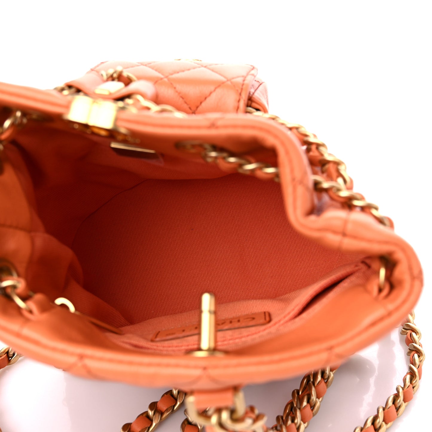 Calfskin Quilted Small CC Chain Bucket Backpack Orange