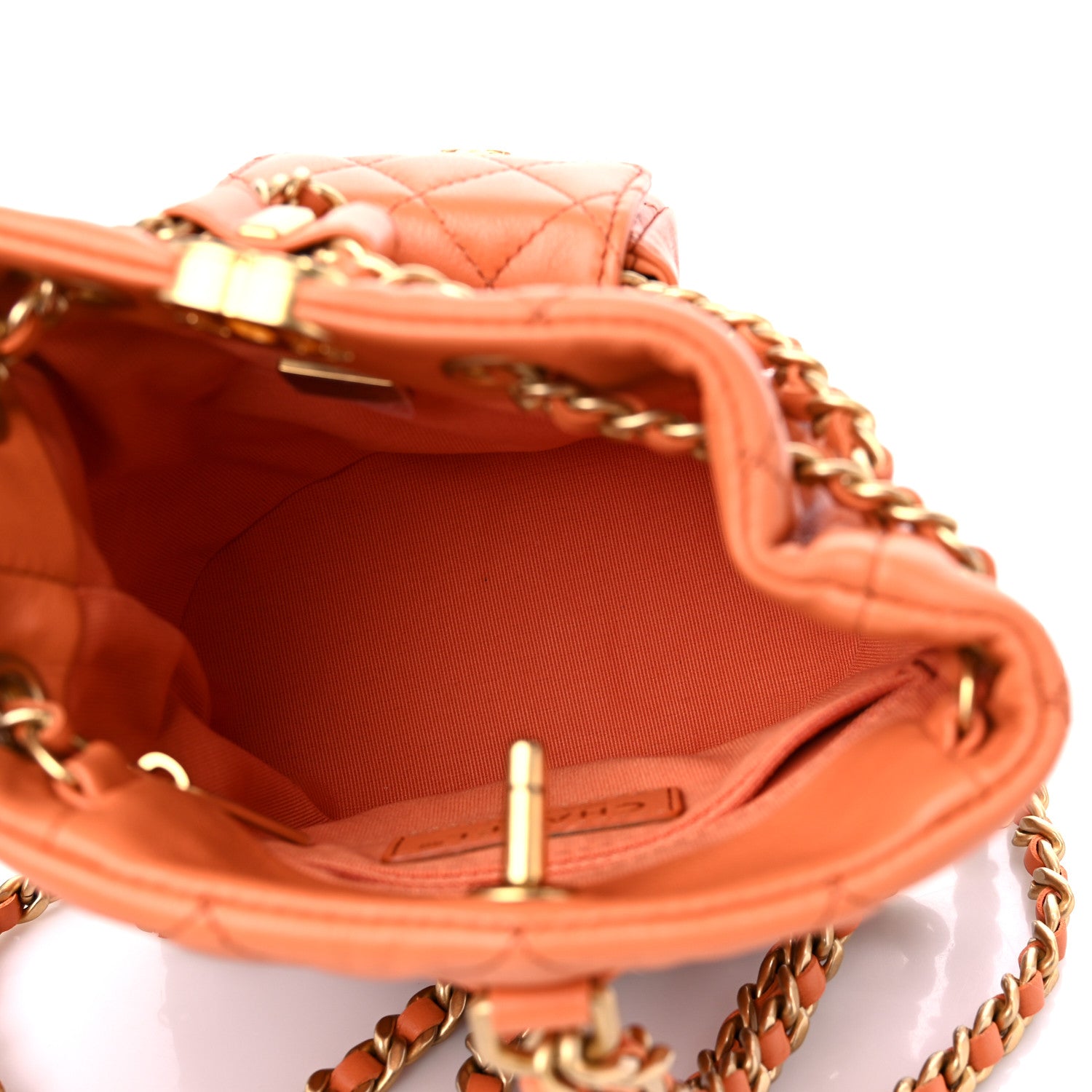 Chanel Calfskin Quilted Small CC Chain Bucket Backpack Orange 5 of 10