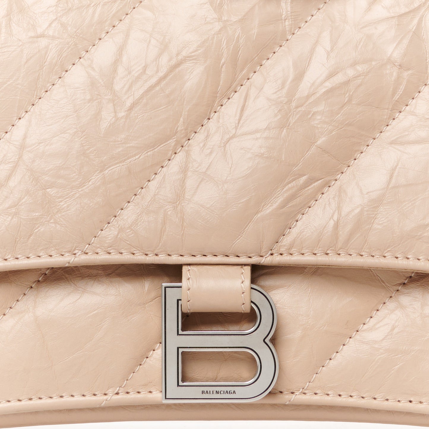 Crushed Calfskin Quilted Medium Crush Chain Bag Nude