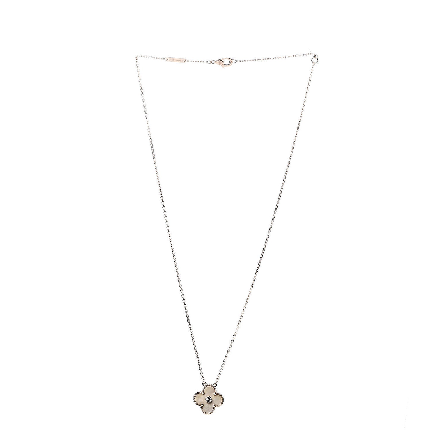 18K Yellow Gold Diamond Yellow Mother of Pearl Vintage Alhambra Pendant Necklace