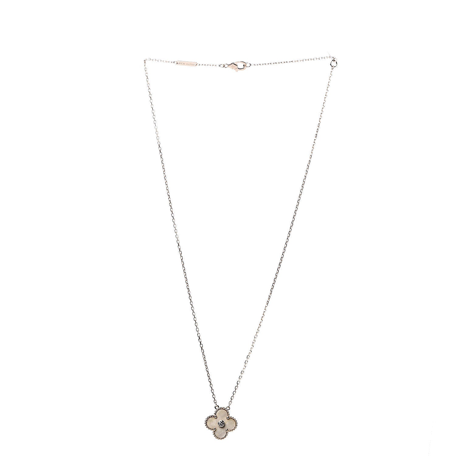 Van Cleef & Arpels 18K Yellow Gold Diamond Yellow Mother of Pearl Vintage Alhambra Pendant Necklace 3 of 8