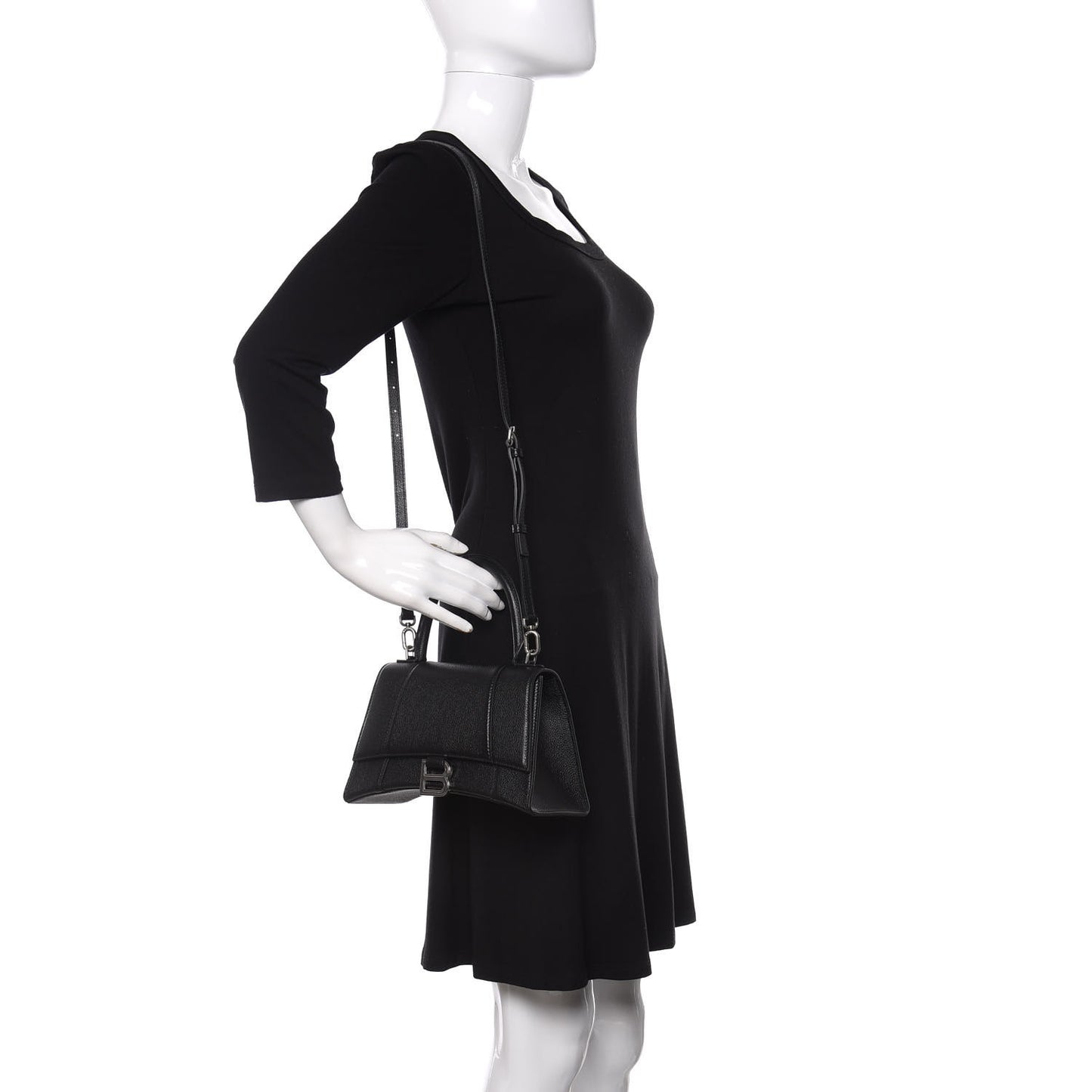 Grained Calfskin Small Hourglass Top Handle Bag Black