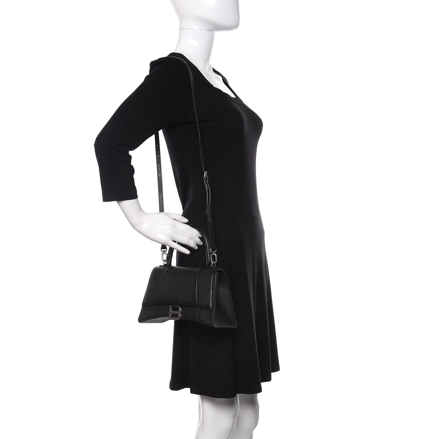 Balenciaga Grained Calfskin Small Hourglass Top Handle Bag Black 2 of 10