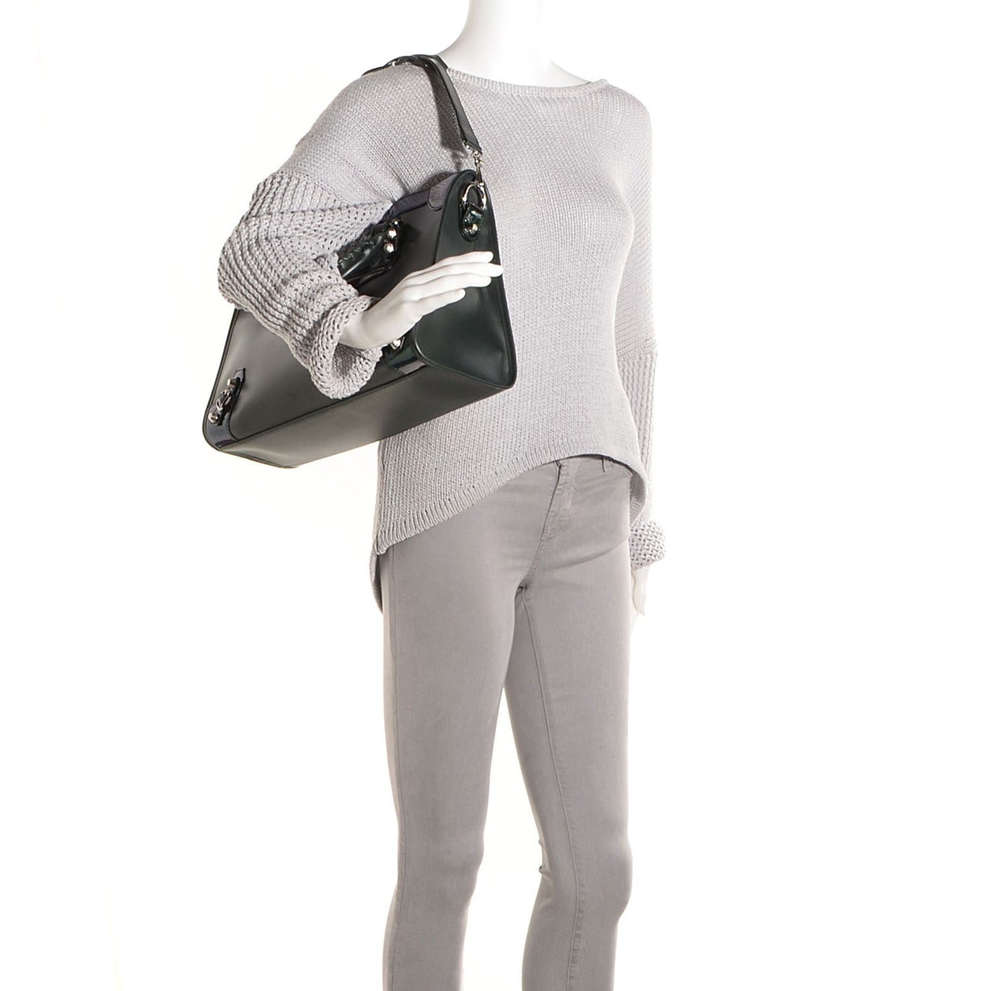 Smooth Calfskin Metallic Patent Giant 12 Silver Hardware City Vert Poker Fonce