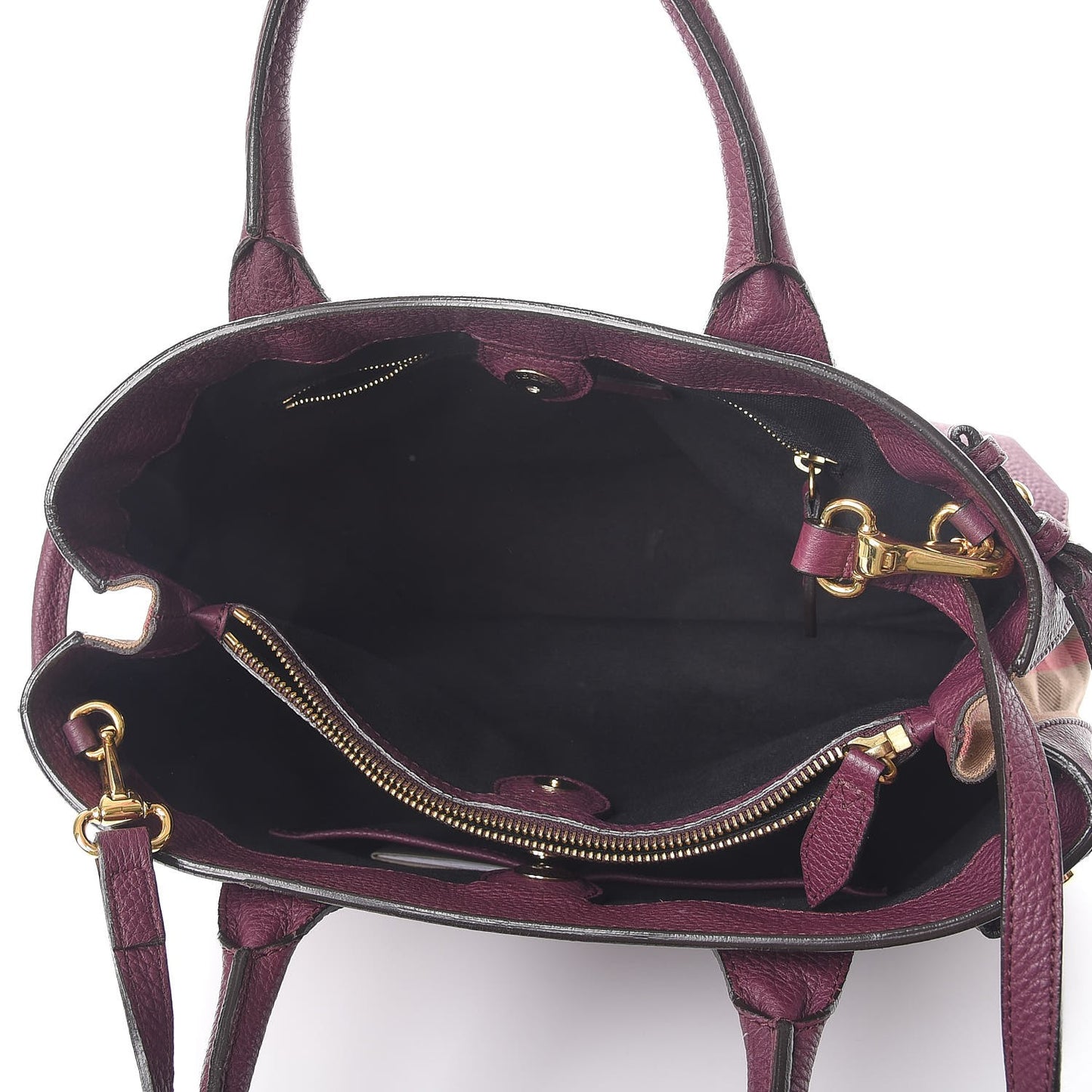 Grainy Calfskin House Check Medium Banner Tote Mahogany Red