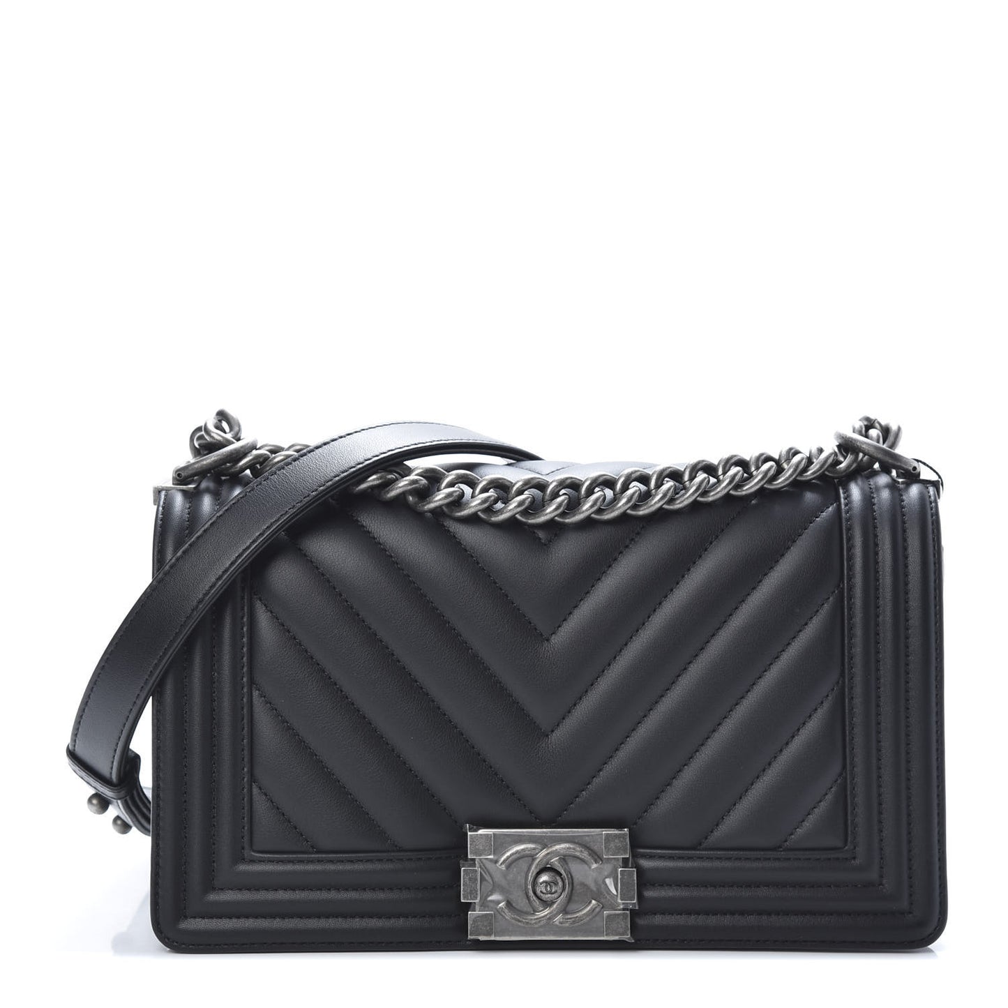 Lambskin Chevron Quilted Medium Boy Flap Black