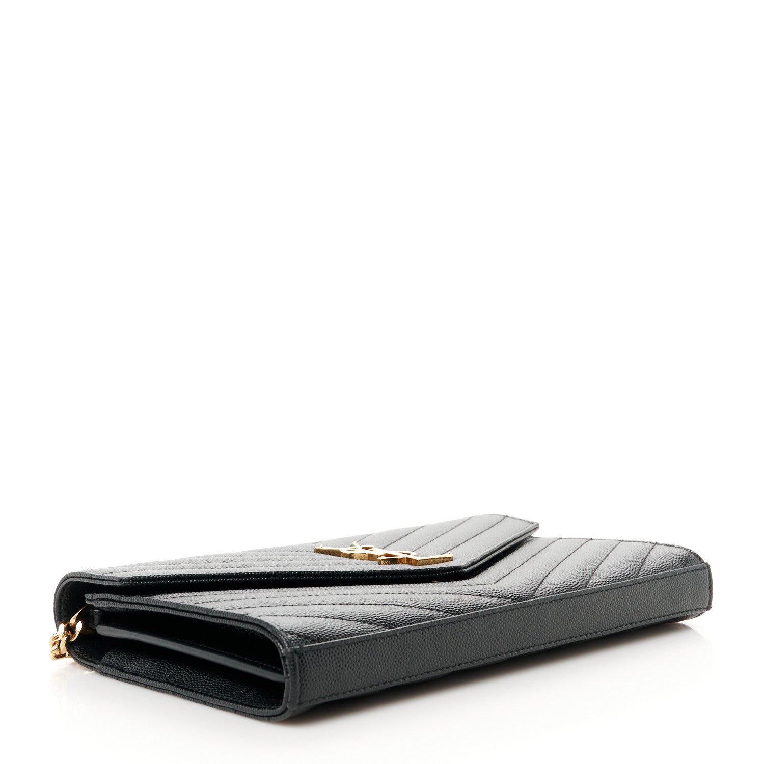 Saint Laurent Grain De Poudre Matelasse Chevron Monogram Chain Wallet Black 4 of 12