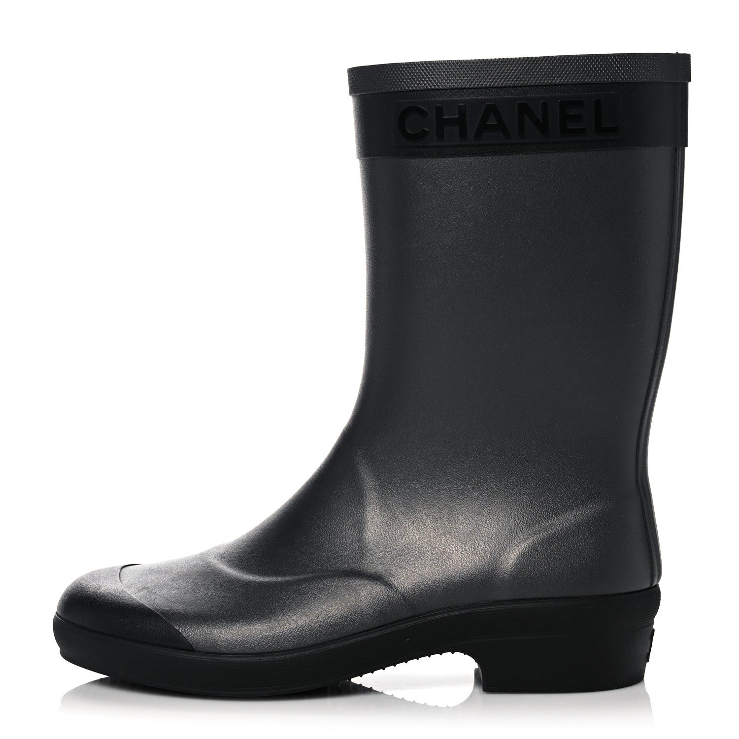 Chanel Rubber Logo Short Rain Boots 37 Black Silver 1 of 12