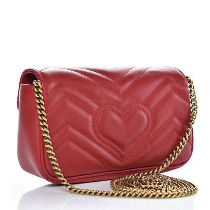 Gucci Calfskin Matelasse Super Mini GG Marmont Shoulder Bag Hibiscus Red 3 of 12