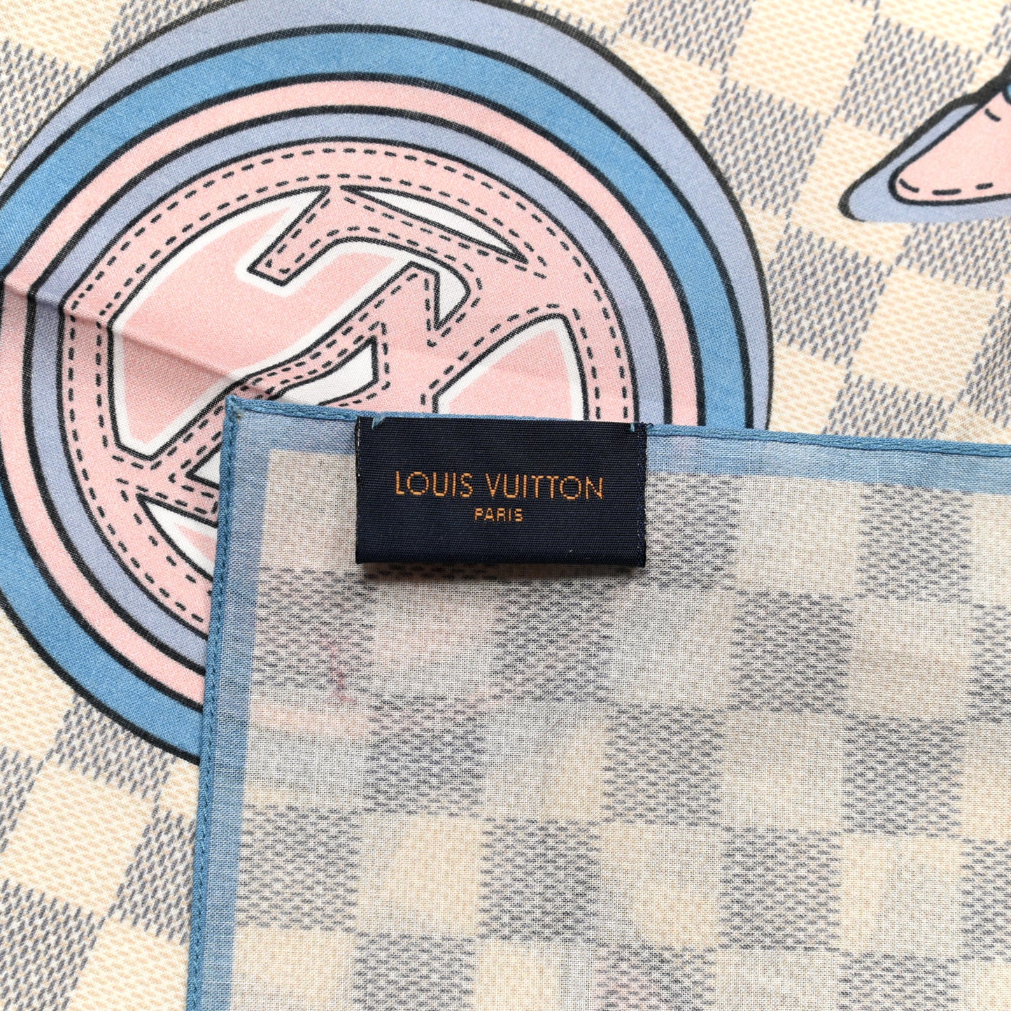 Cotton Damier Azur Straps Bandana Scarf