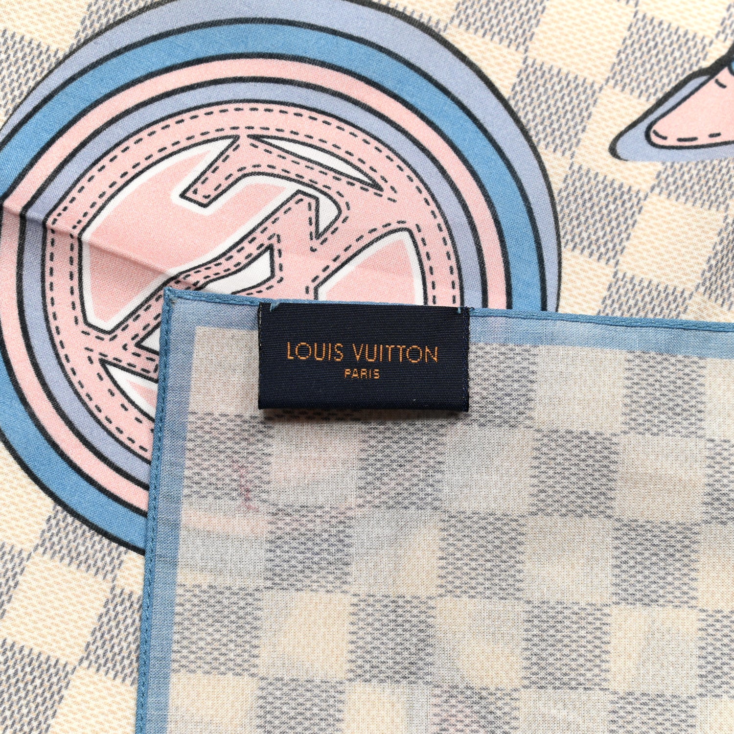 Louis Vuitton Cotton Damier Azur Straps Bandana Scarf 3 of 4