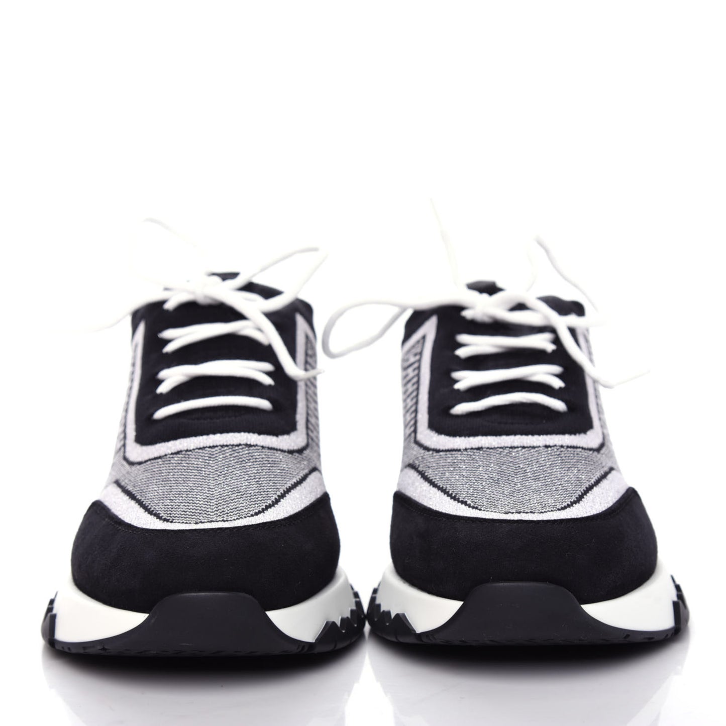 Knit Calfskin Suede Goatskin Bi-Color Womens Addict Sneakers 38 Black White