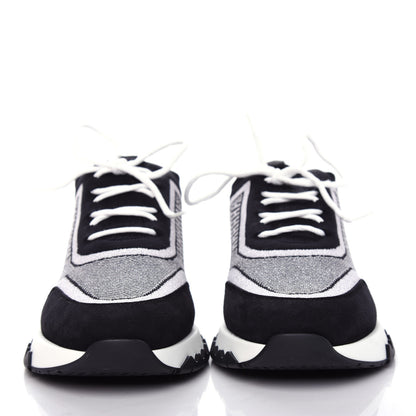 Hermes Knit Calfskin Suede Goatskin Bi-Color Womens Addict Sneakers 38 Black White 2 of 11