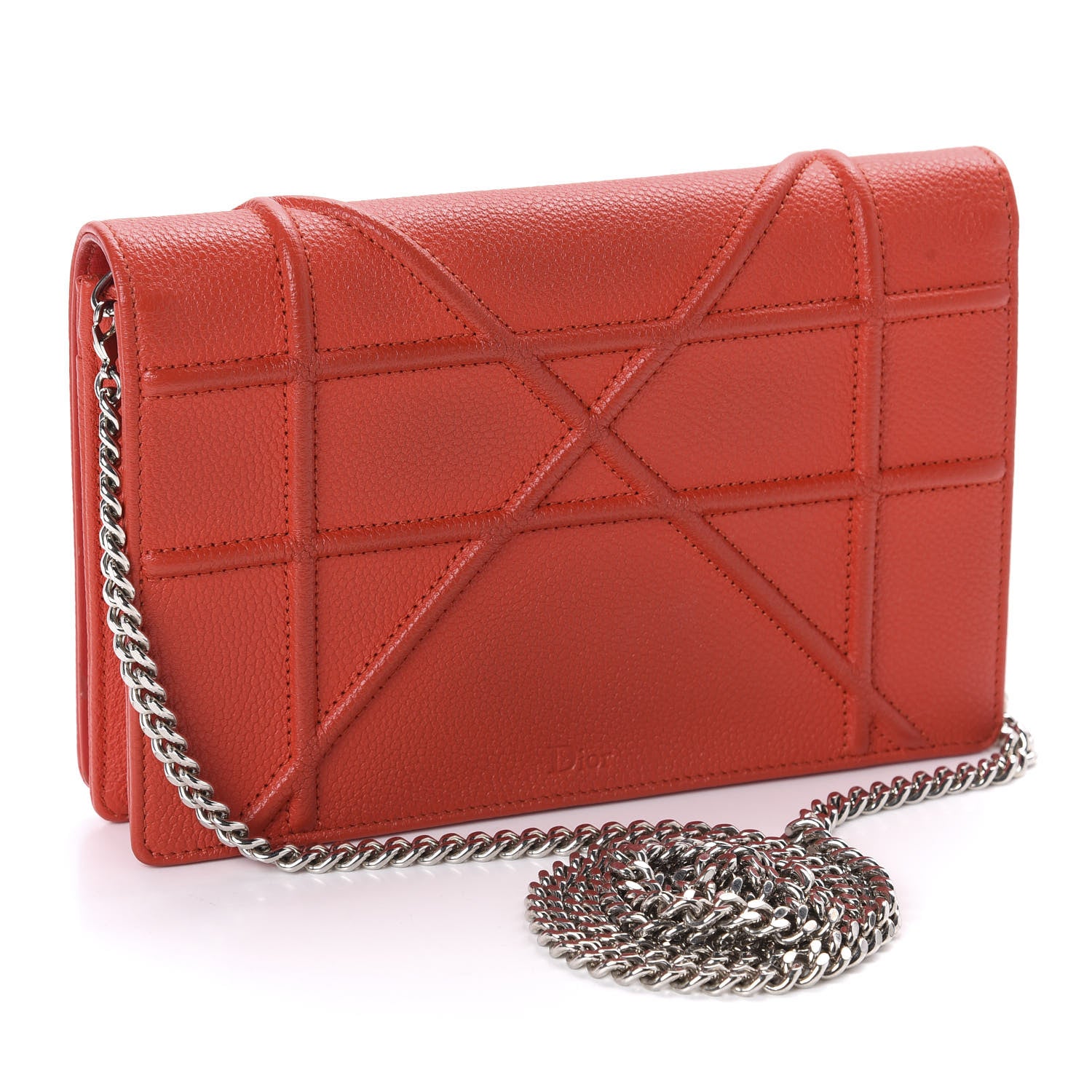 Christian Dior Grained Calfskin Diorama Wallet on Chain Pouch Red 3 of 13