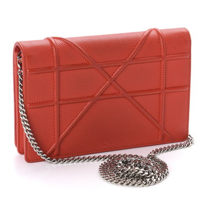Christian Dior Grained Calfskin Diorama Wallet on Chain Pouch Red 3 of 13