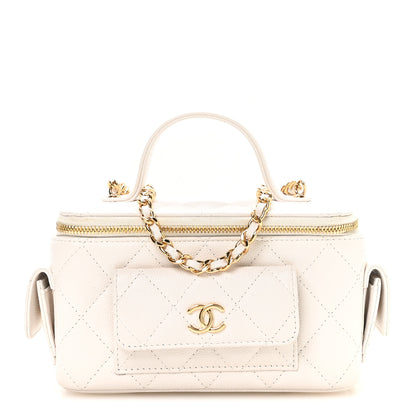 Chanel Caviar Quilted Polly Pocket East West Top Vanity With Chain White 1 of 11