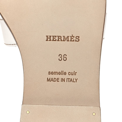 Hermes Box Calfskin Oran Sandals 36 White 6 of 9