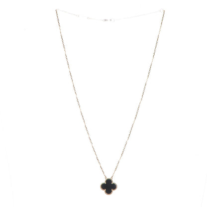 Van Cleef & Arpels 18K Yellow Gold Black Onyx Vintage Alhambra Pendant Necklace 3 of 8
