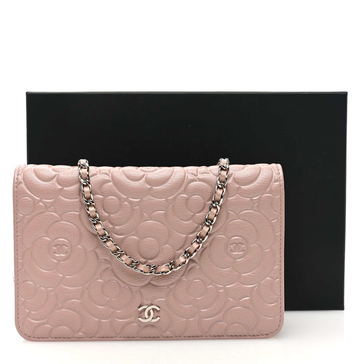 Caviar Camellia Embossed Wallet On Chain WOC Light Pink