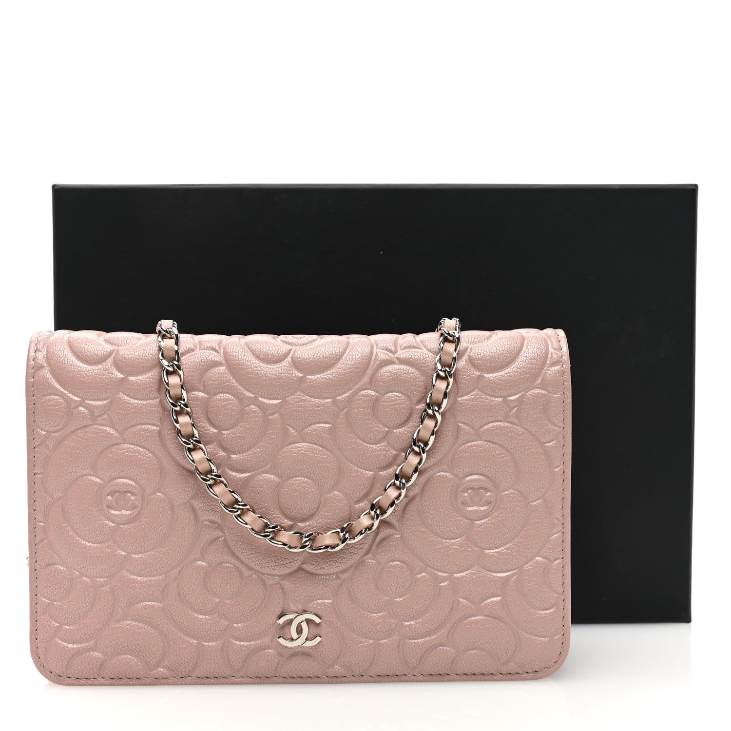 Chanel Caviar Camellia Embossed Wallet On Chain WOC Light Pink 11 of 11