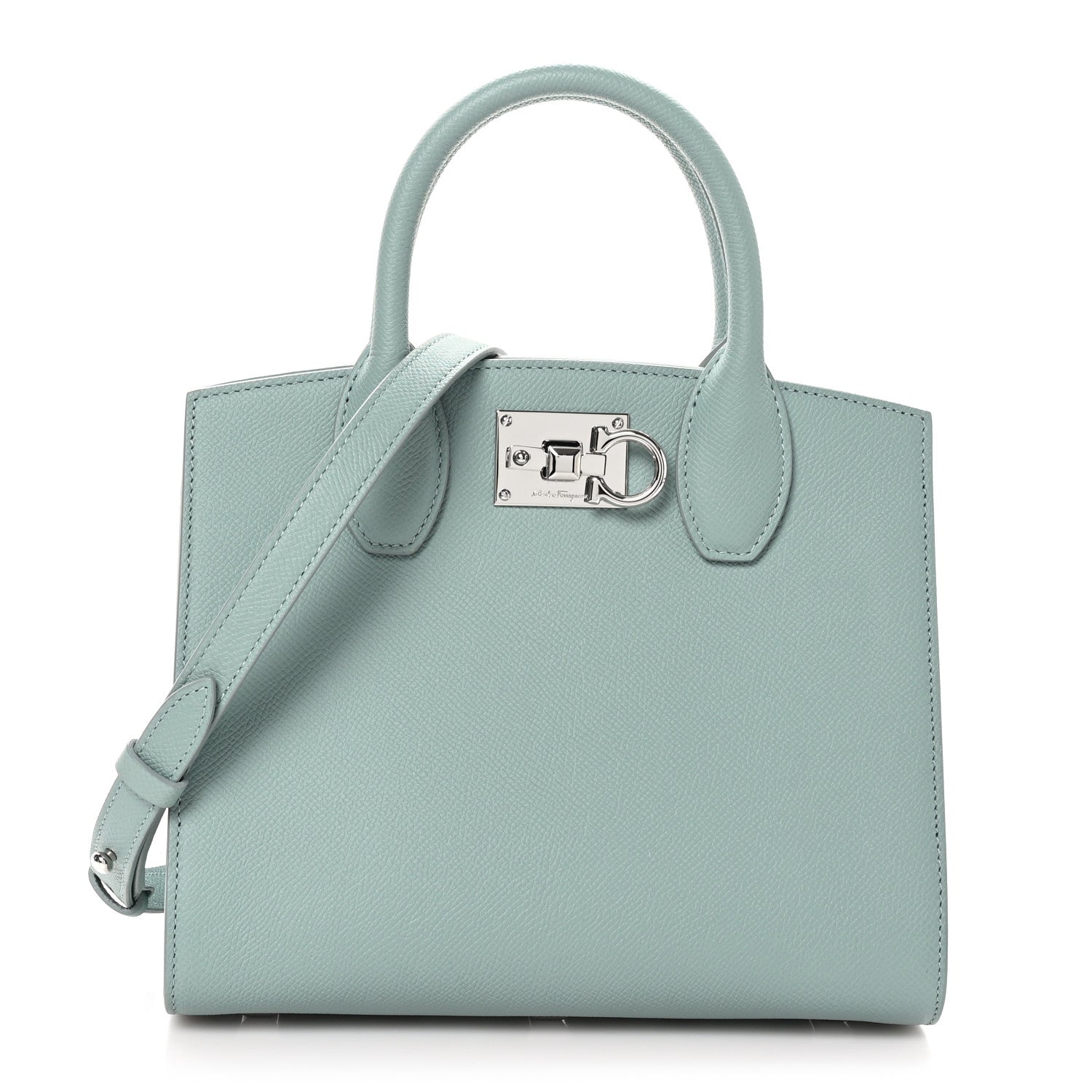 Salvatore Ferragamo Hammered Calfskin Small The Studio Box Bag Aqua Green 1 of 10