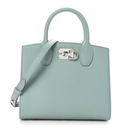 Salvatore Ferragamo Hammered Calfskin Small The Studio Box Bag Aqua Green 1 of 10