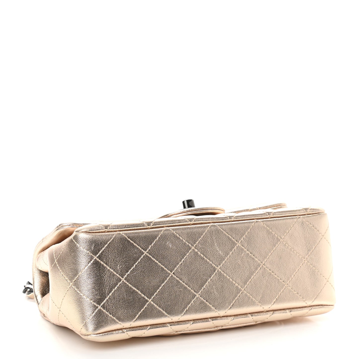 Metallic Lambskin Quilted Mini Rectangular Flap Gold Black