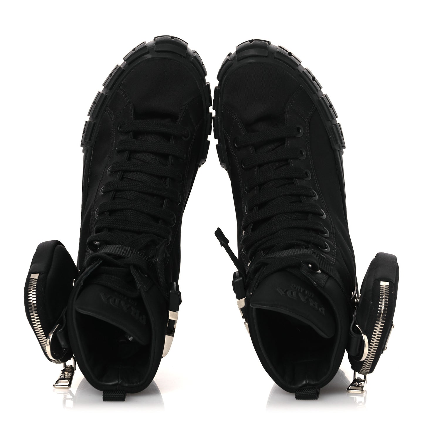 Re-Nylon Gabardine Triangle Womens Wheel Pouch Pocket High Top Sneakers 38 Black