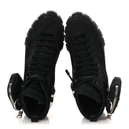 Prada Re-Nylon Gabardine Triangle Womens Wheel Pouch Pocket High Top Sneakers 38 Black 2 of 12