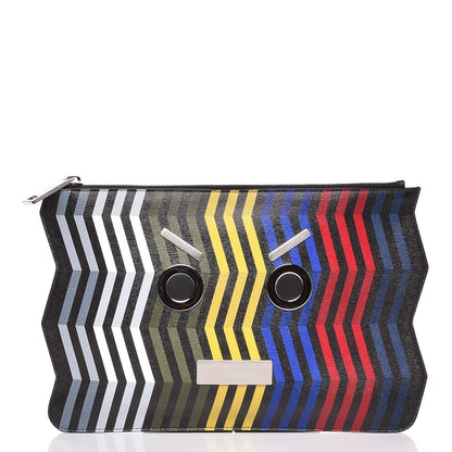 Fendi Vitello Elite Chevron No Words Faces Pouch Multicolor Black 1 of 8