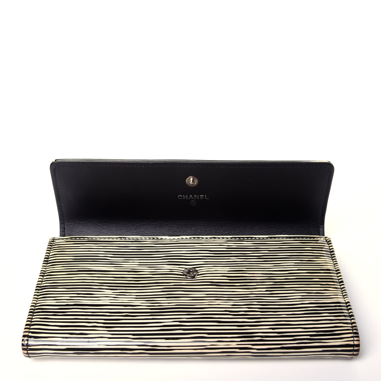 Chanel Patent Calfskin Striped Long Flap Wallet Black 12 of 12