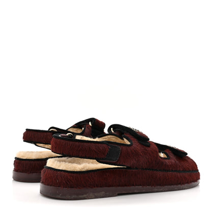 Chanel Calf Hair Suede Shearling Dad Sandals 38 Burgundy Black 5 of 11