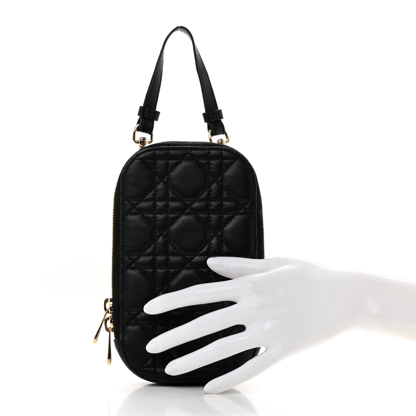 Lambskin Cannage Lady Dior Phone Holder Black