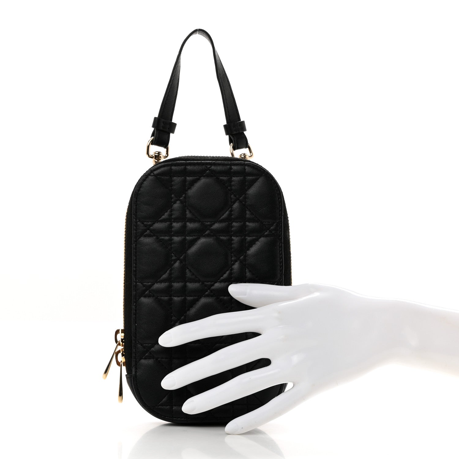 Christian Dior Lambskin Cannage Lady Dior Phone Holder Black 2 of 8
