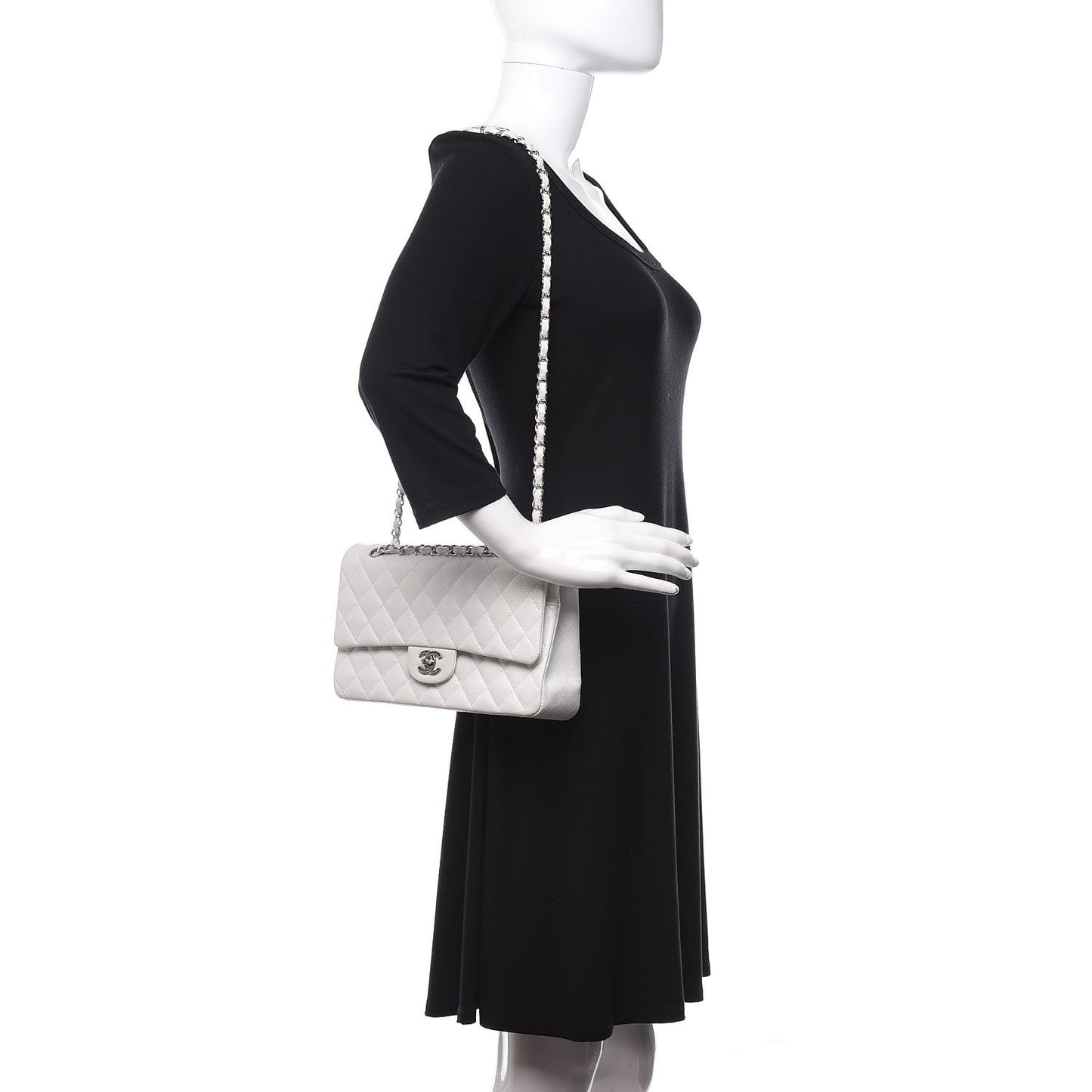 Caviar Quilted Medium Double Flap White
