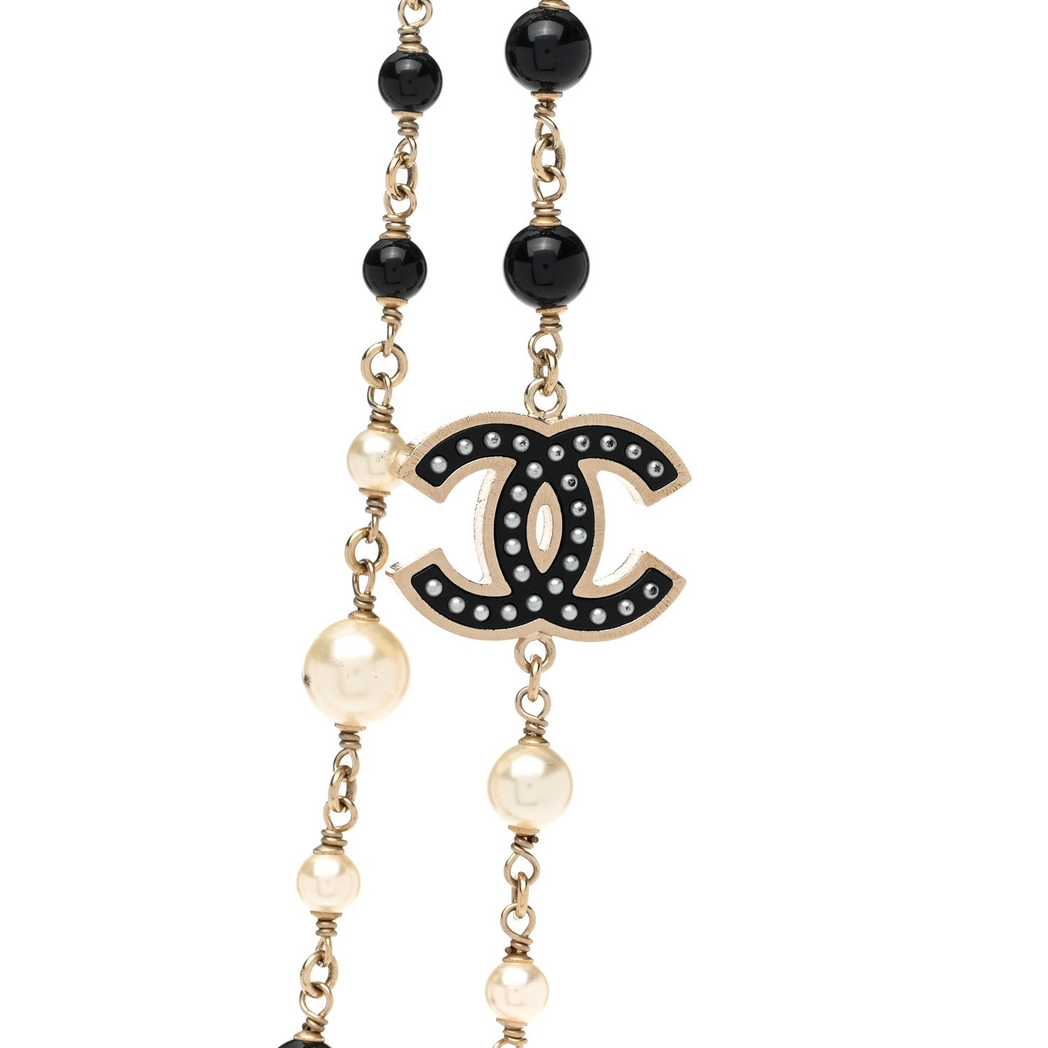 Chanel Pearl Beaded Crystal CC Long Necklace Black Silver 4 of 7