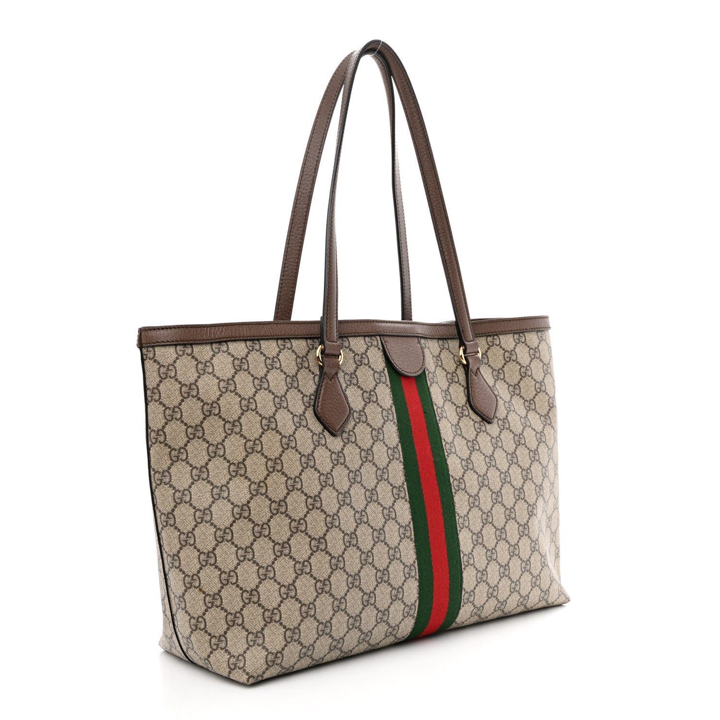 GG Supreme Monogram Textured Calfskin Web Medium Ophidia Shopping Tote Beige Ebony New Acero